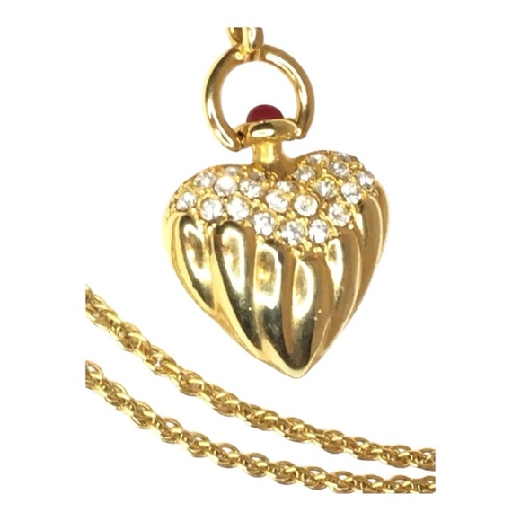 Vintage Gold Rope Pave Crystal Heart Pendant 26” Gold Chain Necklace Joan Rivers - Picture 2 of 8